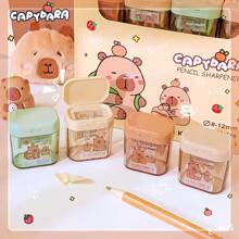 4 Stück Capybara Doppel-Loch Bleistiftspitzer, Handgehaltener Bleistiftspitzer, Schreibwaren, Geschenk, Preis, geeignet für Schule und Büroartikel, fördert Freundschaft mit Freunden, Zufallslieferung Vorbereitung auf die Schule