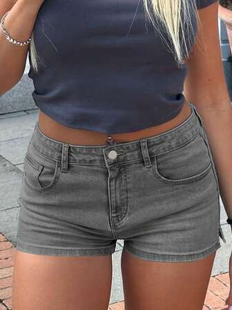Summer New European And American Sexy Lady Tight Minimalist Lifting Waist Basic Women Denim Shorts