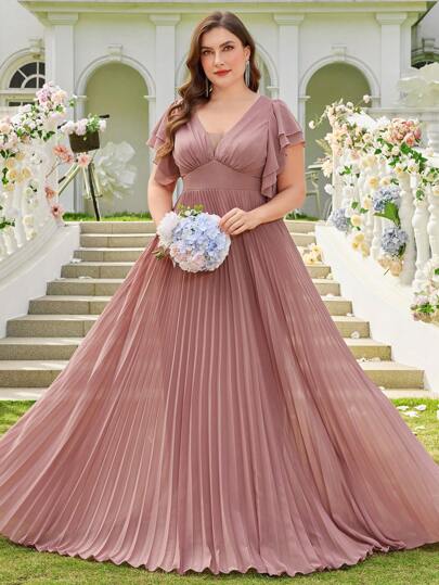 Szyfonowa minimalistyczna plus size seksowna głęboki dekolt w serek ręcznie robiona plisowana dopasowana koktajlowa sukienka ślubna, sukienka dla druhny