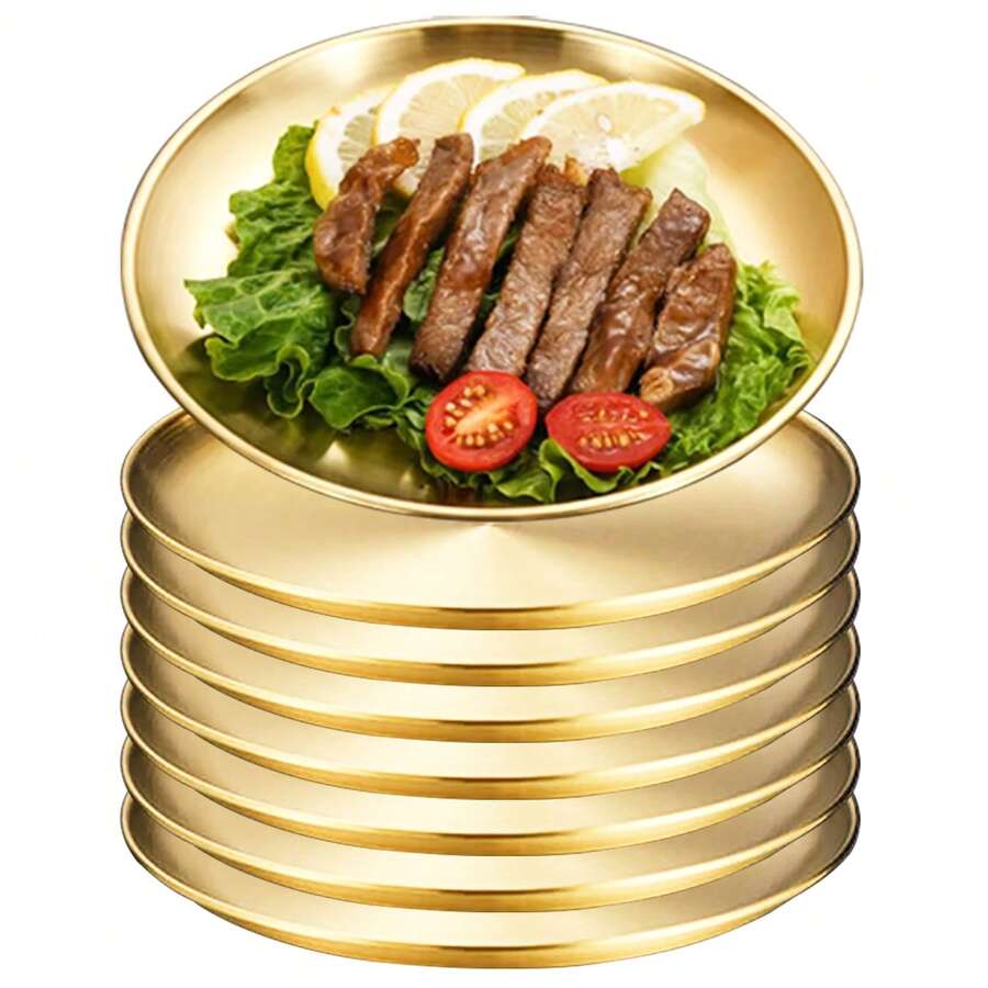 مجموعة أطباق من الصلب عديمة الكسر بقياس 3/ 7 / 10 قطع، أطباق للشوي وسلطات وأطعمة غربية وفواكه وحلويات للاستخدام المنزلي