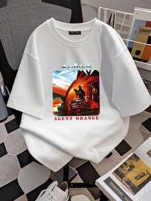 180g Pure Cotton Sodom - Agent Orange Black T-Shirt Homme Casual Print Round Neck Short Sleeve Fashion Stretched Versatile For Women Designer Clothes Slightly Graphic Stylish Comfortable Streetwear Top For Everyday Wear Unisex Summer Breathable Soft - White - View 2