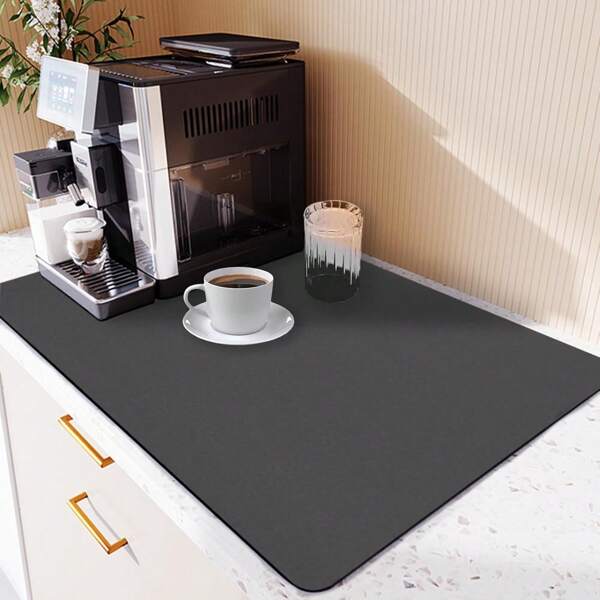 Tapis de séchage de plats, tapis de séchage de plats super absorbant, tapis de séchage de plats antidérapant pour plan de travail de cuisine, tapis de séchage pour cafetière, gris foncé
