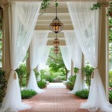 2 Pieces / 1-Piece White Transparent Chiffon Fabric Curtains 5.21 Feet X 9.93 Feet - Lightweight Polyester With Transparent Background, Suitable For Weddings, Birthdays, Photo Backgrounds, Parties And Event Decorations, Especially For Thanksgiving