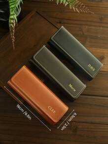 1pc Customized Engraved Faux Leather Eyeglasses Case, Suitable For Men And Women - Minimalist Style Glasses Frame With Personalized Letters - Durable And Easy To Clean - Ideal Gift For Parents