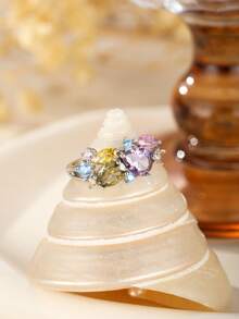 1pc Fashionable Bohemian Style Unique Cubic Zirconia 925 Sterling Silver Ring With Colorful Zirconic Stones, Elegant Jewelry Gift Box, Suitable For Everyday Wearing, Gift, Couples, Party, Music Festival, Travel - Silver - View 1