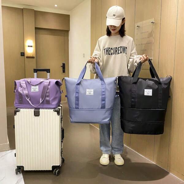 Sac de voyage pliable et extensible à 2 couches - Compagnon de bagage léger grande capacité, sac de sport étanche pour femmes/étudiants/fitness/extérieur | Bagage cabine compact avec sangle réglable et design . Accessoires de voyage essentiels, accessoires scolaires
