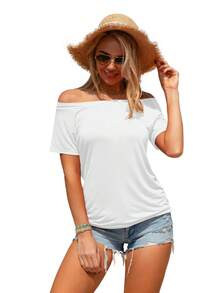 Blusa Para Dama Camiseta Manga Corta Hombros Descubiertos - Blanco - Ver 2
