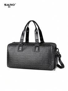 saroxi 1pc Men's Large Capacity Weekend Travel Bag, Fashionable Casual Crossbody Shoulder Tote Bag, Suitable For Travel, Commute, PU Leather Sports Lifestyle Luggage Backpack Messenger Bag, Black, Gift For Men - Black - View 4