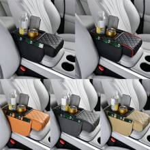 Car Center Console Height Increasing Armrest Cushion Multifunctional PU Leather Armrest Pad With Cup Holder Universal Car Armrest Pillow