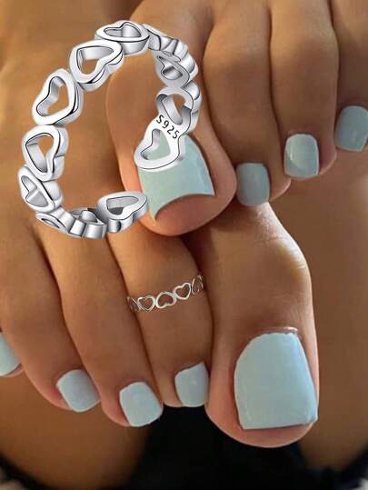 1PC S925 Sterling Silver Delicate And Cute Hollow Arrangement Toe Ring Adjustable Toe Ring For Summer Seaside Wear