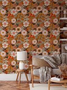 Daisy Flower Wall Mural Self Adhesive Removable Wallpaper Wildflower White/Orange/Yellow Floral With Butterflies Room Peel And Stick Wallpaper Wall Paper Wall Stickers Room Decor Wall Decor Wall Sticker