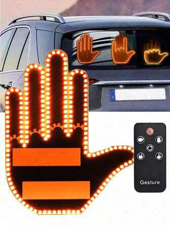 1 pezzo Luce per dita divertente a LED per auto, luce a gesto della mano per auto, nuova luce per dita a LED, per lunotto posteriore dell auto, con telecomando, accessori per auto con luce a LED anti-road rage, 4 modalit, alimentata a batteria