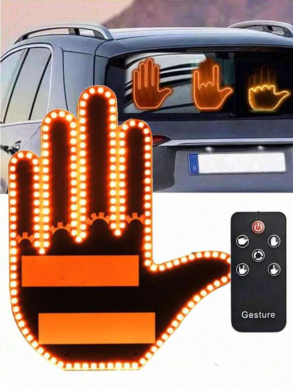 1 peça de luz de dedo LED engraçada para carro, luz de gestos com as mãos para carro, nova luz de dedo LED para janela traseira de carro, luz de dedo para carro com controle remoto, acessórios LED para carro com raiva na estrada, 4 modos, alimentada por bateria