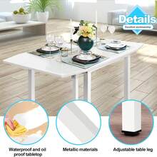 Dining Table And Set Of 4 Chairs, White Drop Leaf Kitchen Table With Grey PU Leather High Back Chair - White Table & 4 Grey Chairs - View 4