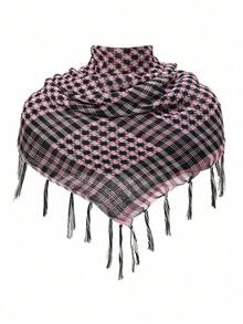 1 pieza Pañuelo cuadrado grande de mujer con estampado de cuadros de desierto estilo clásico, protección solar y a prueba de viento para uso unisex con flecos, adecuado para uso diario y al aire libre con vestidos - Negro - Ver 13