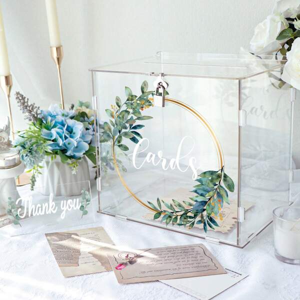 Acrylic Wedding Card Box With Lock, DIY Gift Card Box For Wedding Reception With Slot, Clear Wedding Envelope Money Card Box For Party Graduation Shower Birthday Decorations