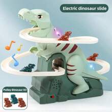 Dinosaur Climbing Stairs Electric Track Assembled Pretend Play Set With Music, Lights, Educational & Entertaining Slide Adventure Playset, Suitable For Boys/Girls Birthday Gifts, Parent-Child Interaction