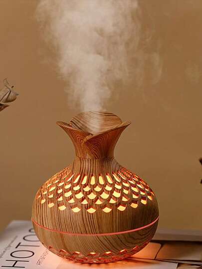 Nuovo umidificatore a grande capacità da 300ml USB con motivo floreale, profumatore d'aria per camera da letto/soggiorno, decorazione da scrivania, finitura in legno, adatto come regalo per le vacanze, diffusore di aromi per uso domestico quotidiano