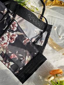 1pc Elegant Sexy French Sheer Floral Fishbone Pattern Fitted Bustier Cami With Padding, Summer