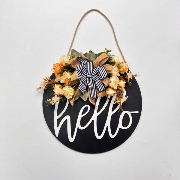 1 pieza Letrero redondo de madera "Hola/Bienvenido", decoración colgante para la entrada o porche delantero para la primavera
