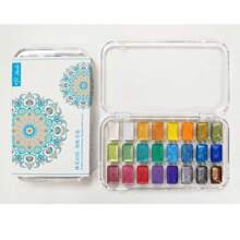 Set de pintura de acuarela sólida metálica perlada de 24 colores con brillo dorado: perfecto para el arte de uñas, pintura Thangka, dorado y diseños artísticos - Paleta compacta y práctica para viajar, vuelta al colegio, útiles escolares