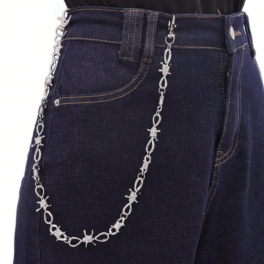 1pc Metal Spike Chain, Minimalist Retro Style, Street Fashion Accessory - Silver - View 1