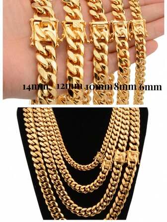 1pc Punk Style Stainless Steel Gold Plated & Silver Color Men Link Chains Necklaces Jewelry Set For Men As Party & Gift & Stage Show