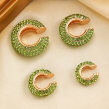 4pcs/8pcs Punk Hip-Hop Copper Inlaid Zirconia C-Shaped Clip-On Earrings Set, Simple & Stylish Jewelry For Women, Versatile Daily Wear