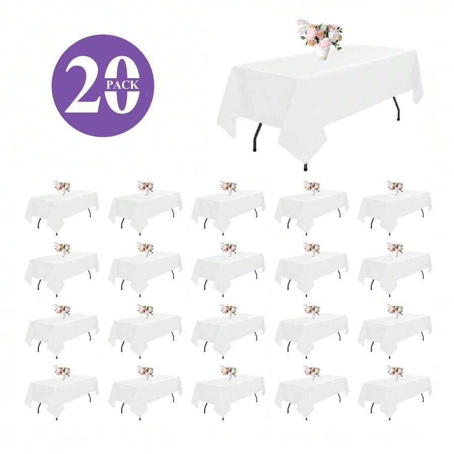 6/10/20 Pack White Table Cloth Rectangle 60x102 Inch Rectangular Table Cloths For 6 Foot Rectangle Tables, Wrinkle Resistant Polyester Fabric Tablecloth Washable Table Covers For Wedding Party (White/Black) - trắng - Xem 1