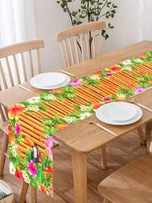 1pc Hawaii Table Runner, Toucan Flower Palm Leaf Pattern Polyester Table Cover, Hawaii Theme Party Decoration Table Cloth, Birthday Holiday Party Decoration Tablecloth, Hawaii Beach Party Decoration Table Set, Cabinet Decoration Cover, Kitchen Dining Room Decoration Table Flag, Summer Room Decoration Home Decoration Table Skirt, Summer Decoration, Summer Gift, Party Favor