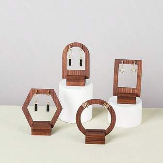 Walnut Wood Earring Stand, Jewelry Organizer Display Rack For Earrings, Earclips And Accessories