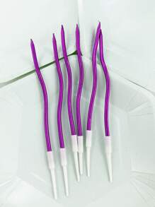 6pcs/12pcs Purple Wavy Candles For Birthday Party Cake Decorations