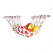 1 Stück handgefertigte gehäkelte Obstnetztasche, Baumwollseil Hängekorb für Küchendekoration, Obst- und Gemüseaufbewahrung, inklusive 4 Aufhängehaken
