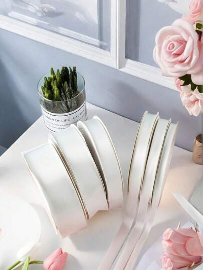 Fita branca elegante de 25 jardas/rolo, fita de 10-40 mm adequada para embalagens de presente, decoração de bolos, laços faça você mesmo, fitas de decoração para artesanato