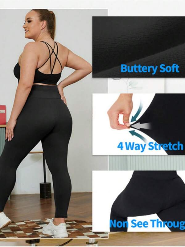 Plus Size High-Waisted Yoga Leggings – 1XL–5XL Stretchy Tummy Control Workout Pants For Gym, Fitness & Daily Wear