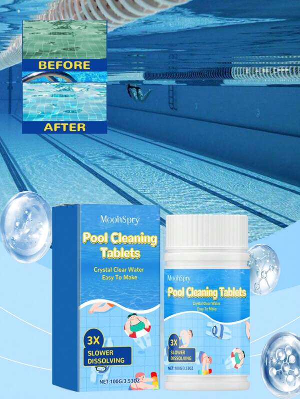 Pool Cleaning Tablets - Multi-Purpose Pool Cleaning Effervescent Tablets, Effectively Removes Surface And Bottom Dirt, Grease, Deodorizes, Maintains Clear, Fresh Pool Water, Enhances Swimming Experience, Keeps Pool Water Clean