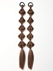 2 件自然造型泡泡发髻接发儿童可爱灯笼发髻假发带可快速造型亚洲纤维尾 - 自然黑 - 查看 11