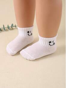 Newborn And Toddler Socks 0 - 3Y- 10 - Piece Set Of White High - Elastic Baby Socks, Cute Emoticon Patterns Included - White - View 4