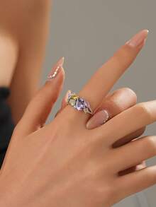 1pc Fashionable Bohemian Style Unique Cubic Zirconia 925 Sterling Silver Ring With Colorful Zirconic Stones, Elegant Jewelry Gift Box, Suitable For Everyday Wearing, Gift, Couples, Party, Music Festival, Travel - Silver - View 3