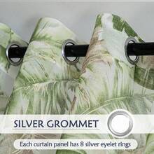 1 Piece Curtain With Tropical Leaf Print, Metallic Botanical Pattern Grommet Curtain For Living Room, 140 X 280 Cm - 綠色 - 查看 3