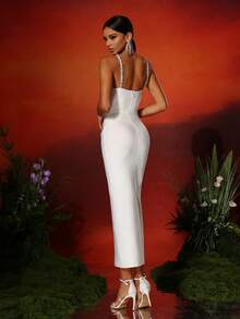 Elisanya Love Aing 女士水钻链吊带性感优雅夏季舞会礼服，浪漫派对礼服 - 白色 - 查看 10