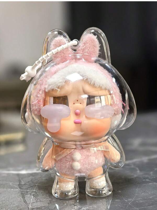 1 Piece Crybaby Cry Doll Series Ultra Transparent Acrylic Protective Cover - Transparent Storage Cover For Collectible Statues, Dustproof Display Box With Pink Hat Character Design, Perfect For Home Decoration And Gatherings (Excluding Dolls), Doll Accessories, Suitable As Gifts For Festivals And Collecting Enthusiasts