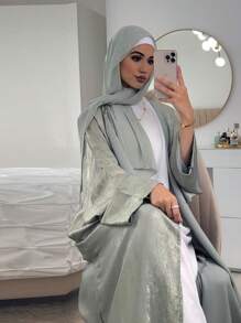 1pc Satin Abaya, Refined Craftsmanship, Elegant High-Quality Material, Fashionable Open Cardigan Design For Women's Daily Wear (Without Hijab),Robe,Modest