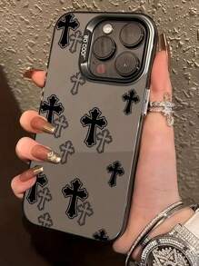 Funda de teléfono protectora de TPU anti-golpes con patrón de cruz negra religiosa compatible con 13/15/14/13/12/11/16 y Redmi/OPPO/VIVO/INFINIX