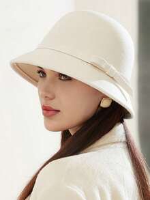 1 pezzo Berretto vintage da donna in stile francese, cappello cloche elegante, decorato con fiocco alla moda, adatto per feste, raduni e uso quotidiano, autunno/inverno