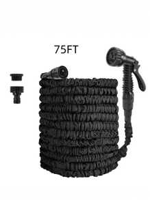 3X Telescopic Heavy-Duty Rubber Garden Hose With High-Pressure Water Gun - 3/4 Inch All-Season Outdoor Hose For Car Wash, Lawn Care & Yard Work, Includes European Thread Adapter
