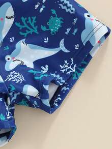Toddler Swimsuit Boy 3 Pieces Rash Guard Set Shorts And Sun Hat Swimwear Baby Bathing Suit Sunsuit Swim Shirt UPF 50+ - 藍色 - 查看 7
