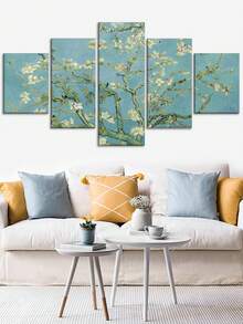 1/5 框装帆布墙画，文森特·梵高的《杏花》，可直接悬挂，色彩鲜艳的花卉画作，适合客厅、卧室、浴室或餐厅装饰，家居装饰 - 淺藍色 - 查看 9