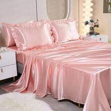 Silk Like Pink Comforter Set 8 Pieces Bed In A Bag Queen Size Silky Comforter Set With Sheet Set Boho Chic Pink Waterfall Ruffle Bedding Comforter Sets For Girls Women - Hồng - Xem 7