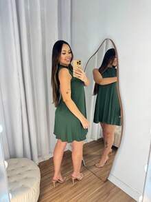 HIGH NECK LOOSE TANK TOP DRESS EVERYDAY FASHION ELEGANT - Army Green - View 2